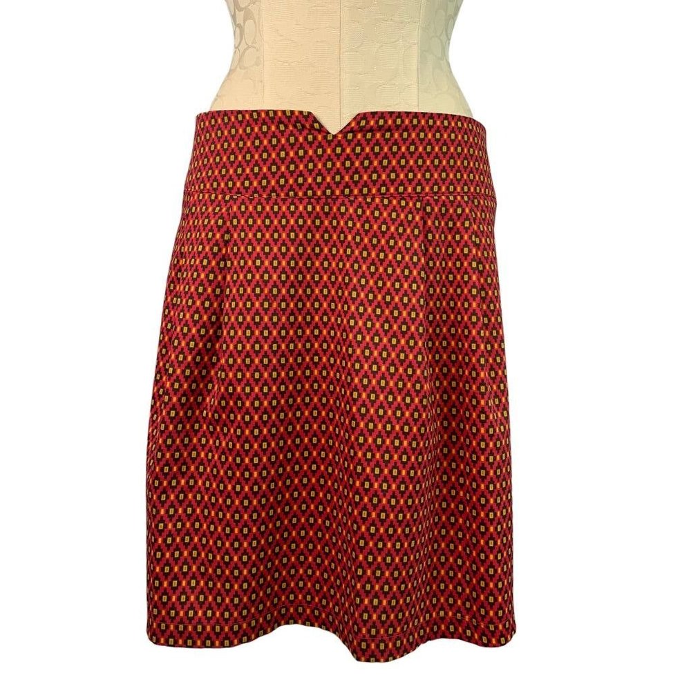 Large Tulle Red Diamond Pattern Mini Skirt Lined Back Zip 19" Length